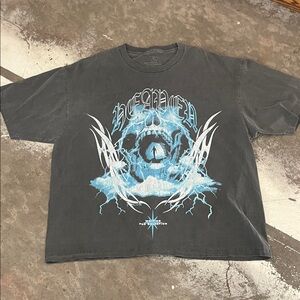 MNML Dark Gray Tee with Light Blue Skull Graphic
